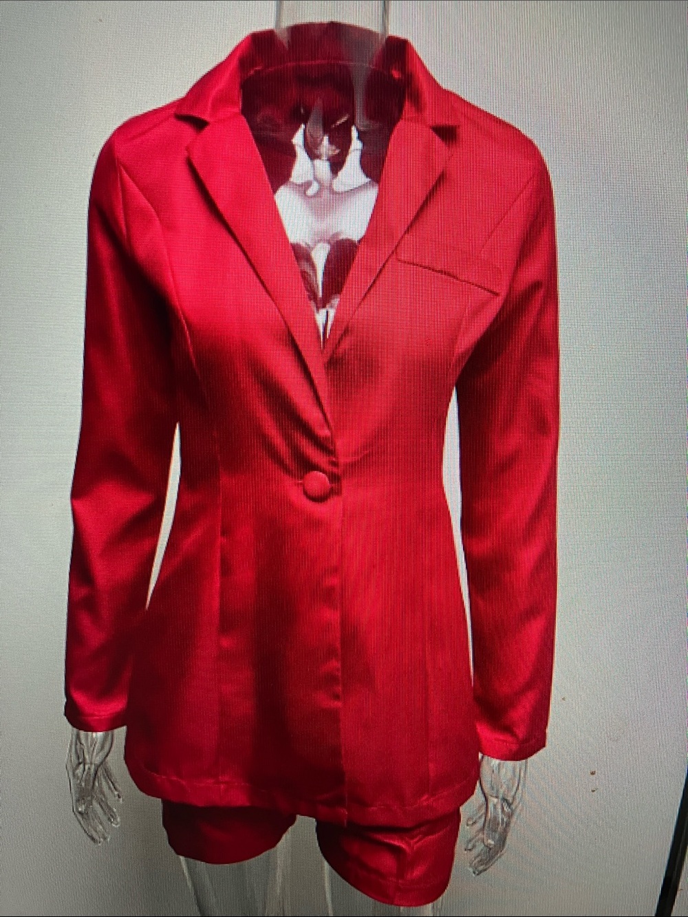 Women's Red Single-Button Blazer Jacket